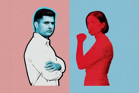 a couple of opposing political backgrounds in disagreement