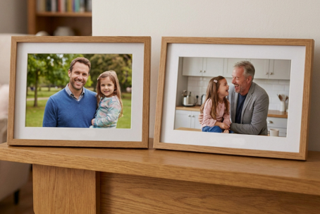 two frame photos on a mantle