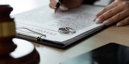 Close-up of divorce contract.