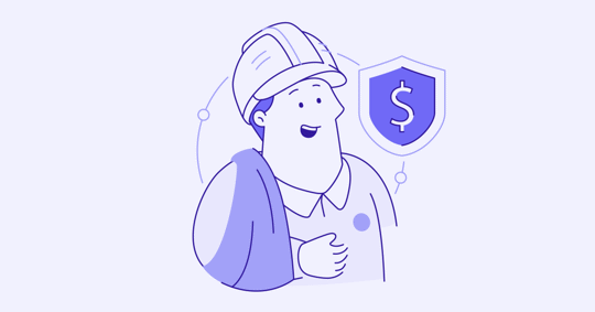 A cartoon man in a hard hat, smiling, with a dollar sign shield.