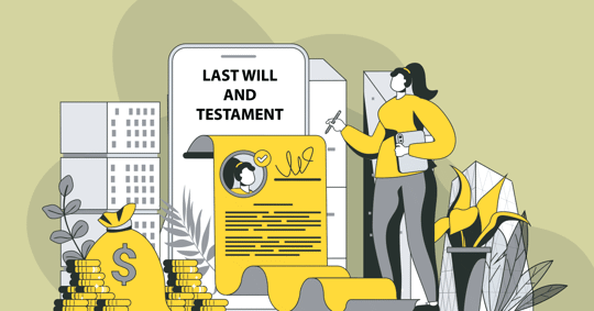 A person is signing a last will and testament document on a phone.